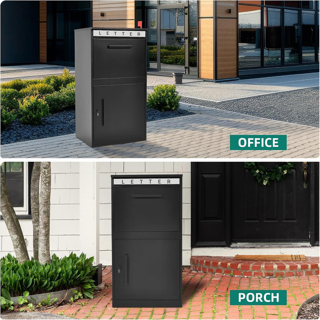 YITAHOME 35' H Package Delivery Boxes for Outside with Mail Slot, Sliding & Password Lock Door, 19' x 15.8' x 35' Anti-Theft Parcel Drop Box for Outdoor, Home, Office, School, Curbside & Porch, Black