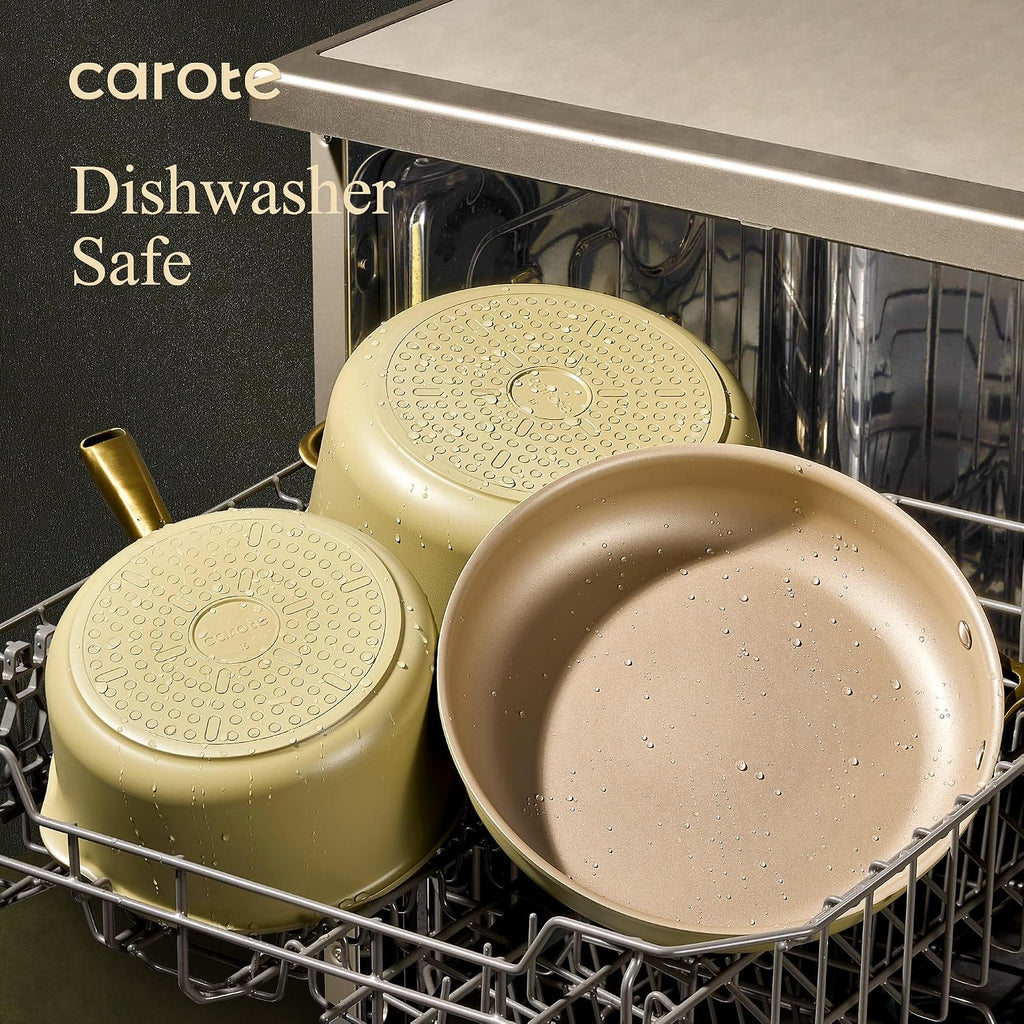 CAROTE 19Pcs Pots and Pans Set, Non Stick Induction Cookware Sets with Durable Cast Steel Handle, Oven-Safe Pots and Pans with Cooking Utensils, PFOS/PFOA Free, Dishwasher Safe, Aluminum