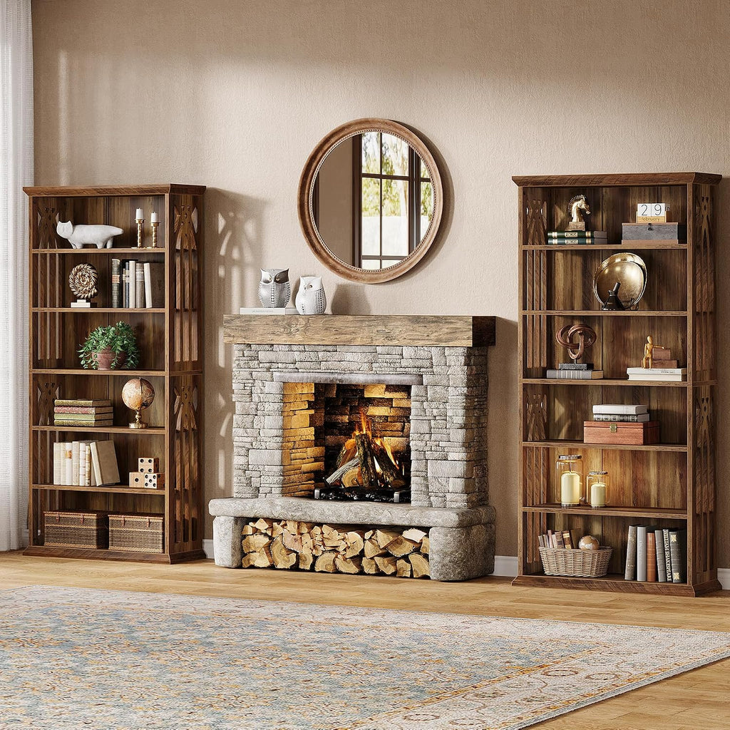 Tribesigns 6-Tier Bookshelf, 75-Inch Tall Bookcase, Large Bookshelves and Bookcases Freestanding Display Shelves, Wood Book Shelf for Living Room, Home Office, Bedroom, Brown (2Packs)