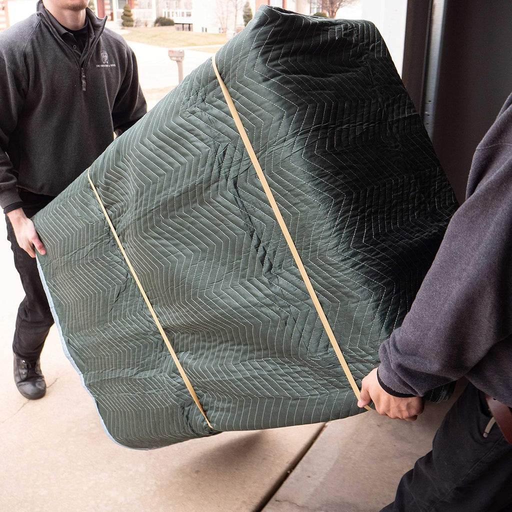 US Cargo Control 80 Inch X 72 Inch Mega Mover Moving Blankets And 25 Inch (50 Inch Fully Stretched) Moving Bands - Durable Protection During A Move Or While In Storage – 4 Blankets, 12 Rubber Bands