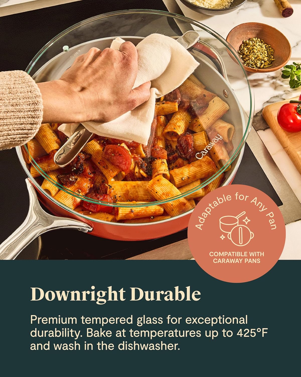 Caraway Glass Lids Set for Pots and Pans - Made With Tempered Glass - Sized to Fit Caraway Ceramic-Coated & Stainless Steel Cookware - Includes 3 Sizes - 8', 10.5', & 11.8'