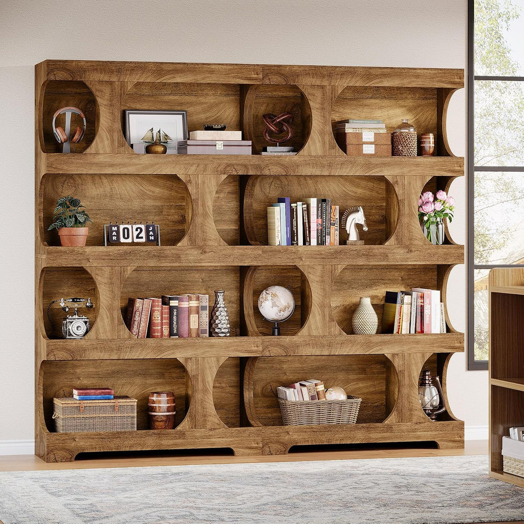 Tribesigns 71' Tall Bookcase Set of 2, Modern Asymmetrical Bookshelf, 4-Tier Freestanding Display Shelf with Classic Shape, Large Library Book Shelf for Living Room, Home Office, Brown