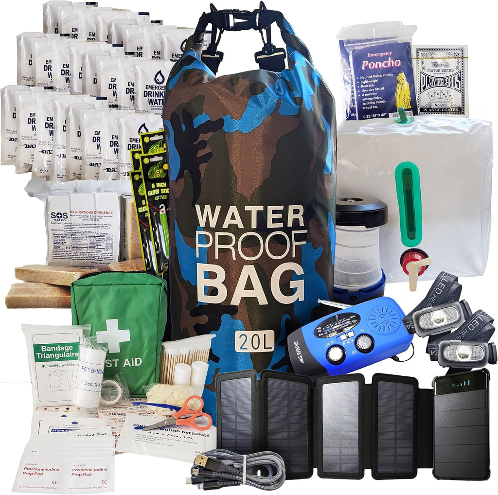 Pre-Packed Hurricane Kit - Comprehensive Hurricane Preparedness Items - Essential Hurricane Supplies - Complete Hurricane Supply List in a Waterproof Bag for 2 People