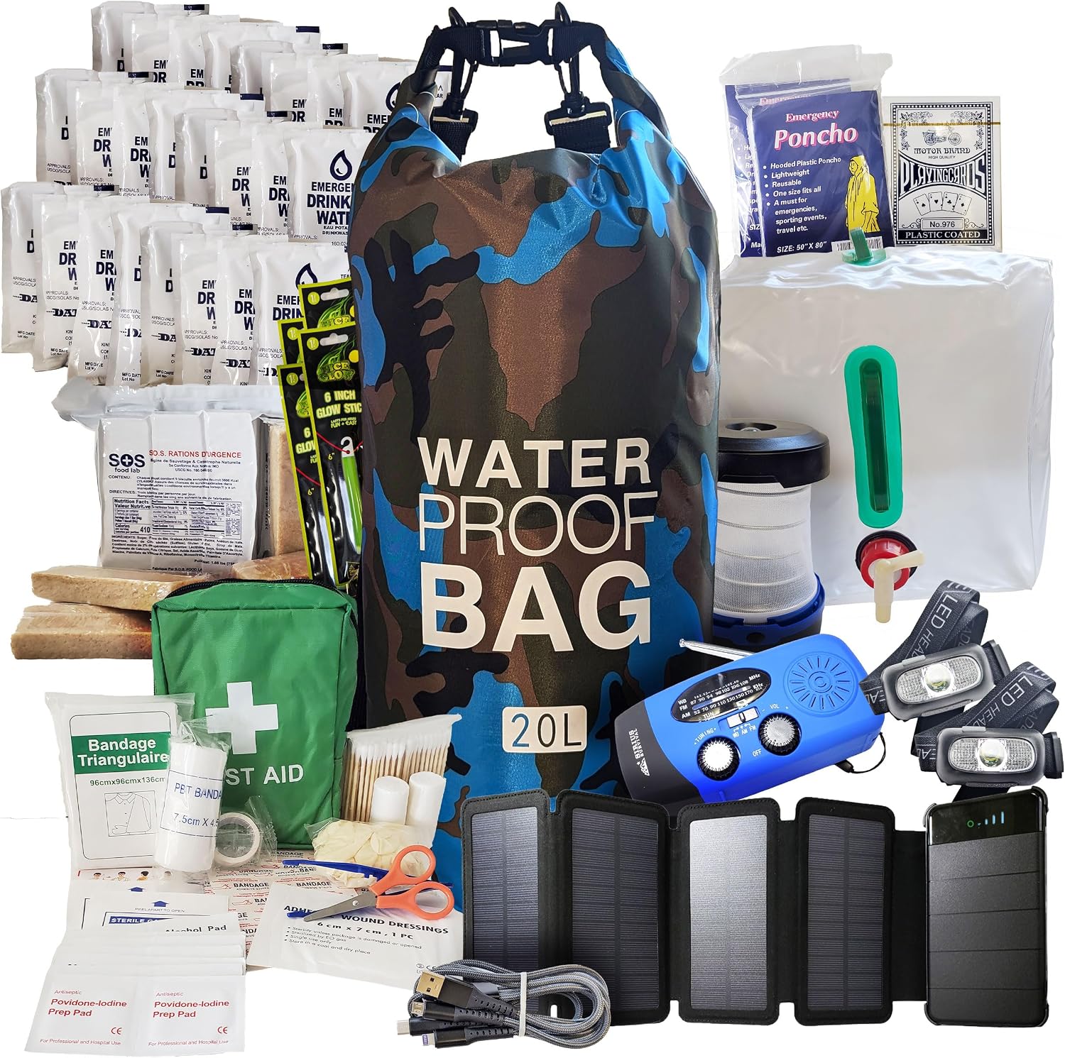 Pre-Packed Hurricane Kit - Comprehensive Hurricane Preparedness Items - Essential Hurricane Supplies - Complete Hurricane Supply List in a Waterproof Bag for 2 People
