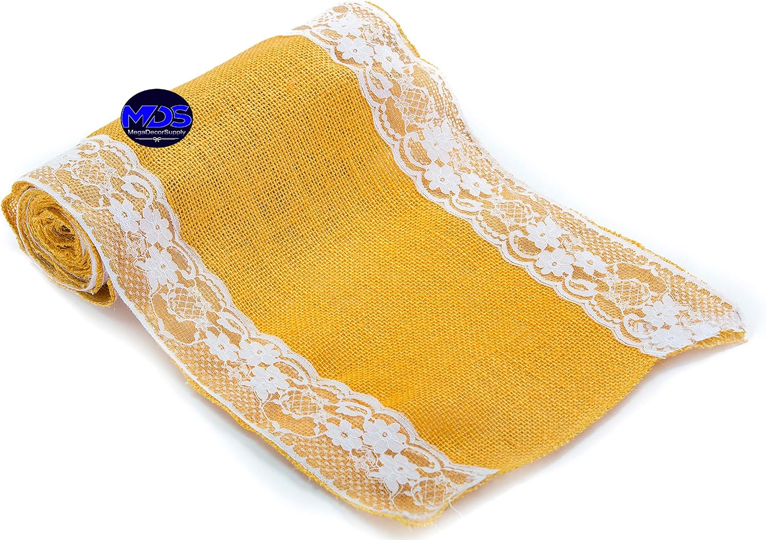 MDS Pack of 15 Wedding 12 x 108 inch Burlap Lace Hessian Table Runner Rustic Gold Jute Country Vintage for Wedding Banquet Decoration – Gold Lace Jute Burlap
