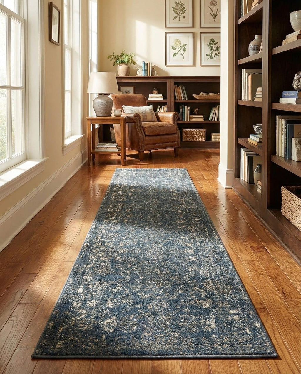 Rugs.com - Oregon Rug – 12 Ft Runner Blue Hand-Knotted Textured Rug – Perfect for Hallways, Entryways, and High-Traffic Indoor Areas