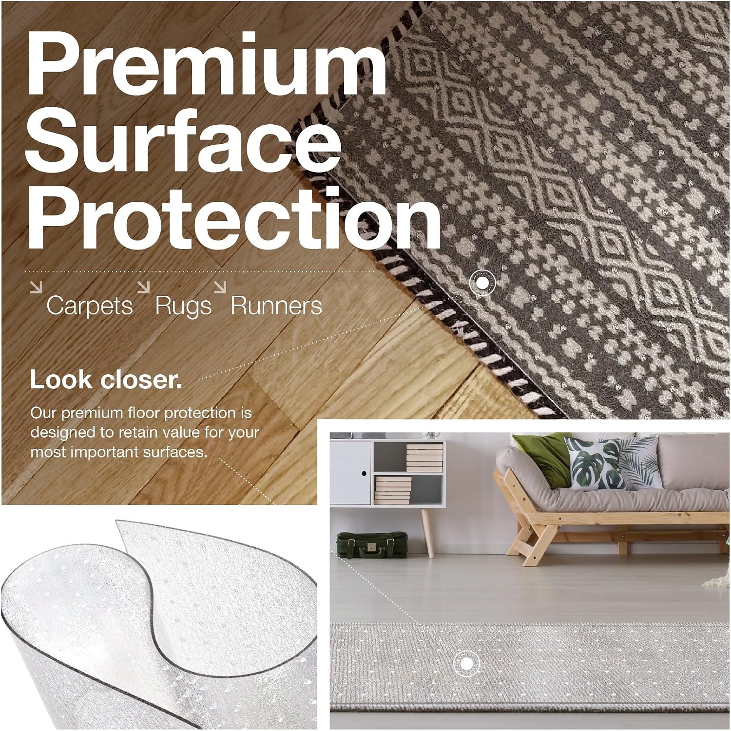Clear Carpet Runner, USA Made, Safe, 27 x 120 Inch, 2mm Thick Cleated Vinyl, Clear Vinyl Floor Runner for Event Space Floor, Plastic Carpet Protector for Under Furniture