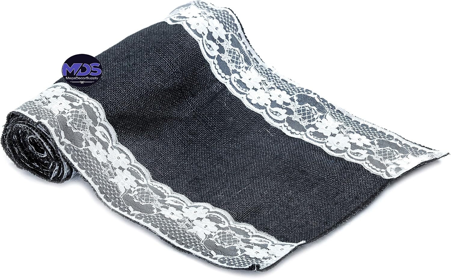 MDS Pack of 20 Wedding 12 x 108 inch Burlap Lace Hessian Table Runner Rustic Black Jute Country Vintage for Wedding Banquet Decoration – Black Lace Jute Burlap