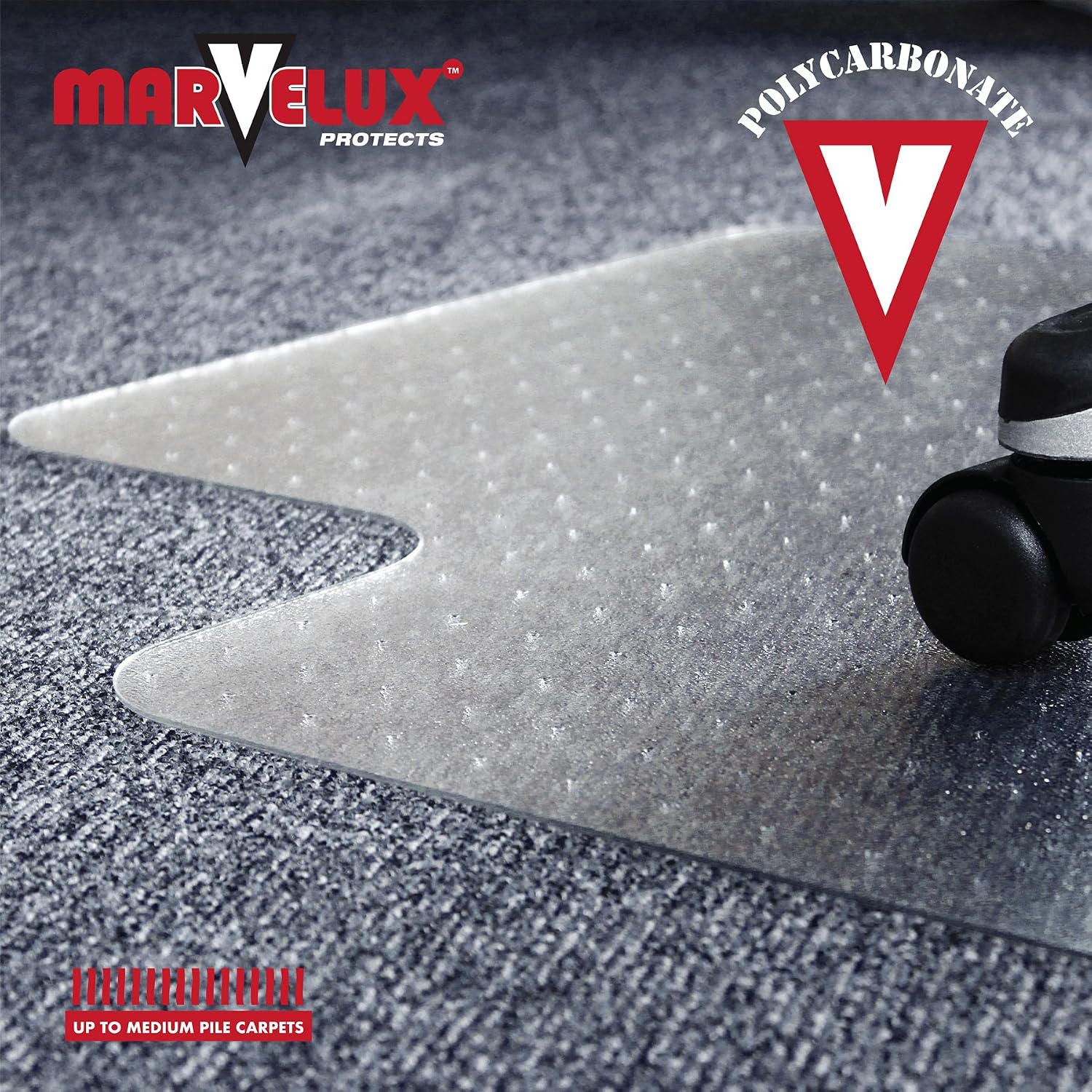 Marvelux 47' x 53' Heavy Duty Polycarbonate Office Chair Mat with Lip for Carpets | Transparent Carpet Protector for Low, Standard and Medium Pile Carpeted Floors | Multiple Sizes