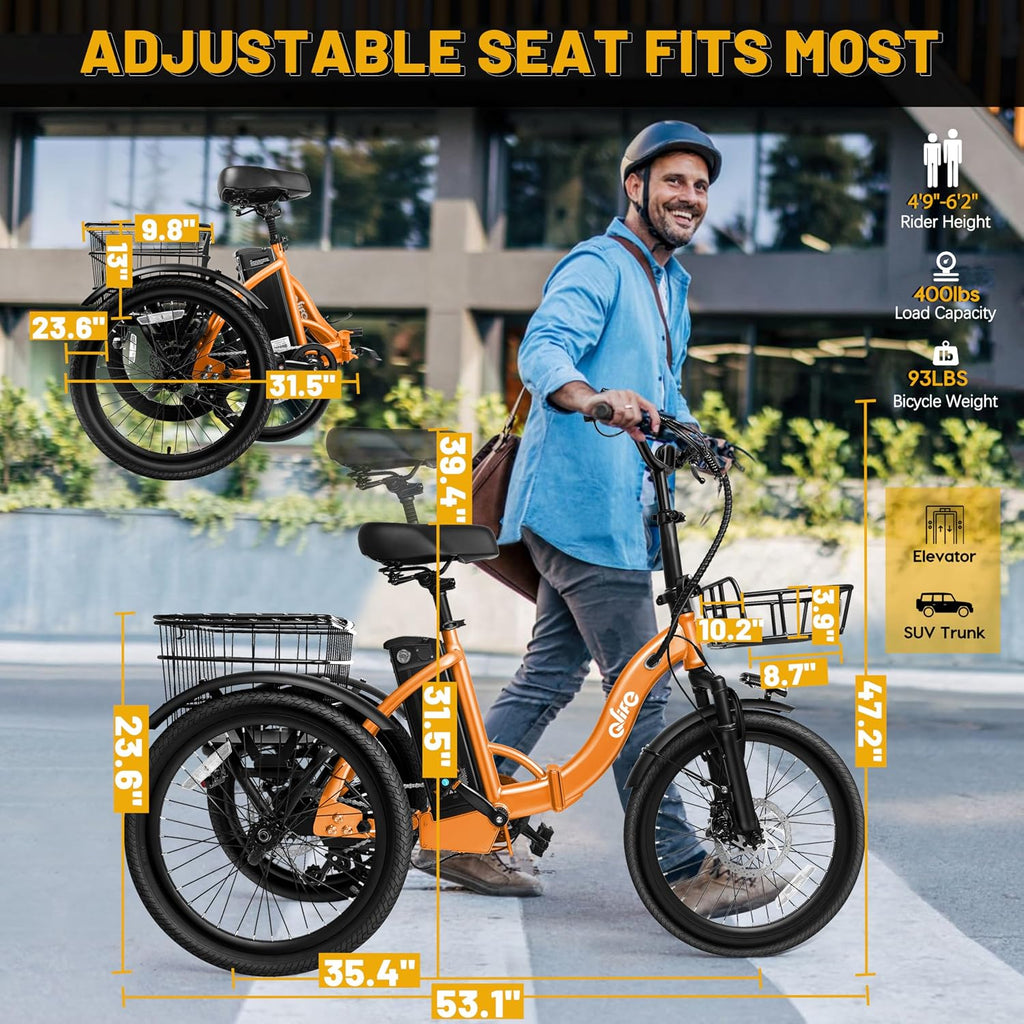 Qlife Triker Electric Bike, Peak 1200W Brushless Motor Folding Trike Ebike, 499Wh Removable Battery, Step-Thru 3 Wheel Electric Bicycle, Up to 55 Miles, 18 Tire Tricycle for Adults