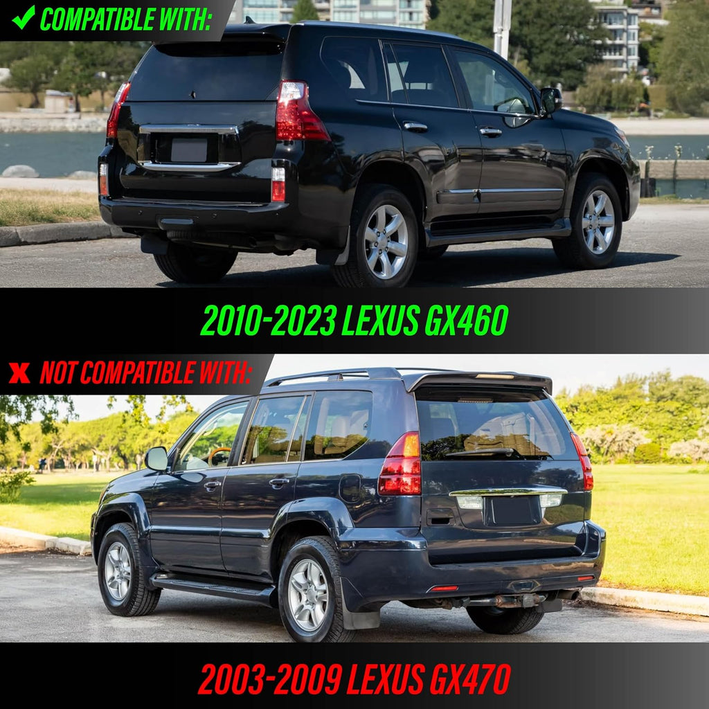USR 10-23 9700 SUV Tail Light – with 4 LED Bulb Upgrade (Left + Right) Pair - Compatible with 2010-2023 Lexus GX460 All Models (OE F-SPORT STYLE BLACK HOUSING TAIL LIGHTS w/WIRE HARNESS & LED BULBS)