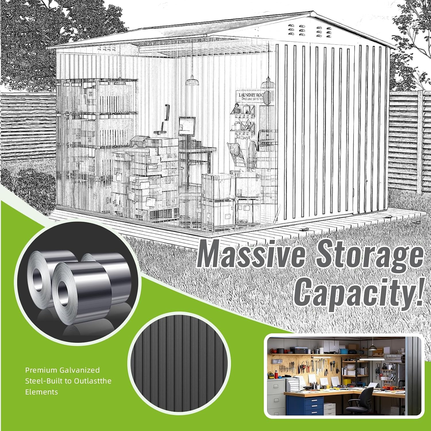 8 X 8 FT Metal Outdoor Storage Shed, Waterproof Garden Utility Shed with Lockable Door, All-Weather Storage Shelter for Bikes,Tool for Patio Lawn Backyard Garden Black