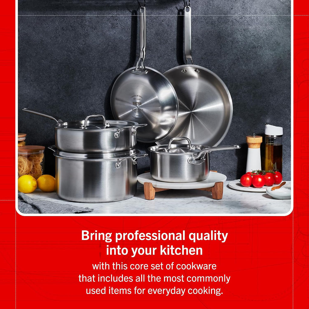 Heritage Steel Eater Series 8 Piece Core Set | Made in USA | 5 Ply Fully Clad Stainless Steel Cookware Set | Stay Cool Handle | Induction Ready & Non-Toxic