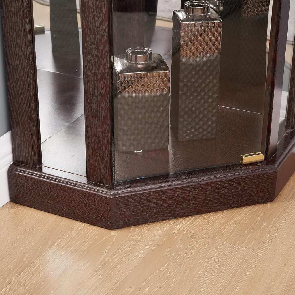 Ball & Cast 70' H Lighted Corner Curio Cabinet, Glass Display Cabinet with 5 Tempered Adjustable Glass Shelves and Doors,Include Light Bulb, Rack for Living Room,Dark Cherry