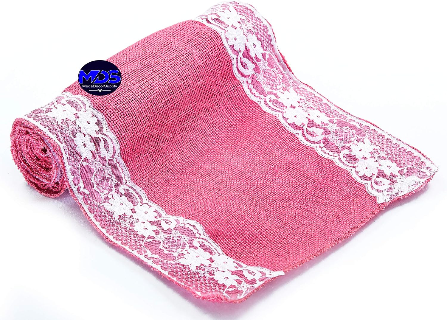 MDS Pack of 15 Wedding 12 x 108 inch Burlap Lace Hessian Table Runner Rustic Pink Jute Country Vintage for Wedding Banquet Decoration – Pink Lace Jute Burlap