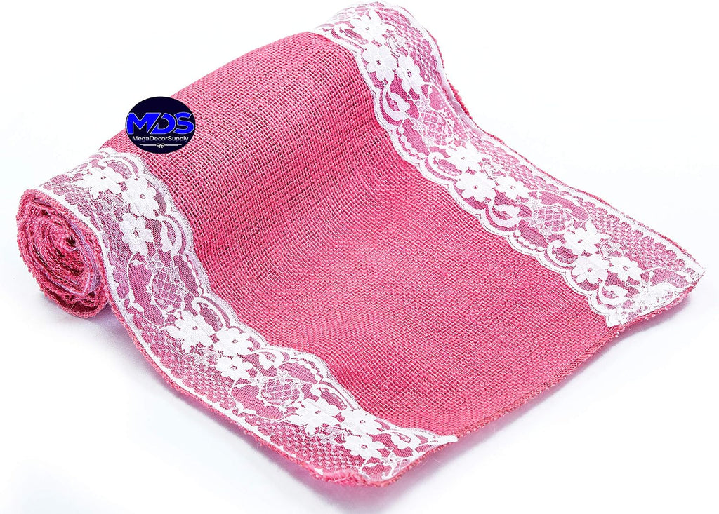 MDS Pack of 20 Wedding 12 x 108 inch Burlap Lace Hessian Table Runner Rustic Pink Jute Country Vintage for Wedding Banquet Decoration – Pink Lace Jute Burlap