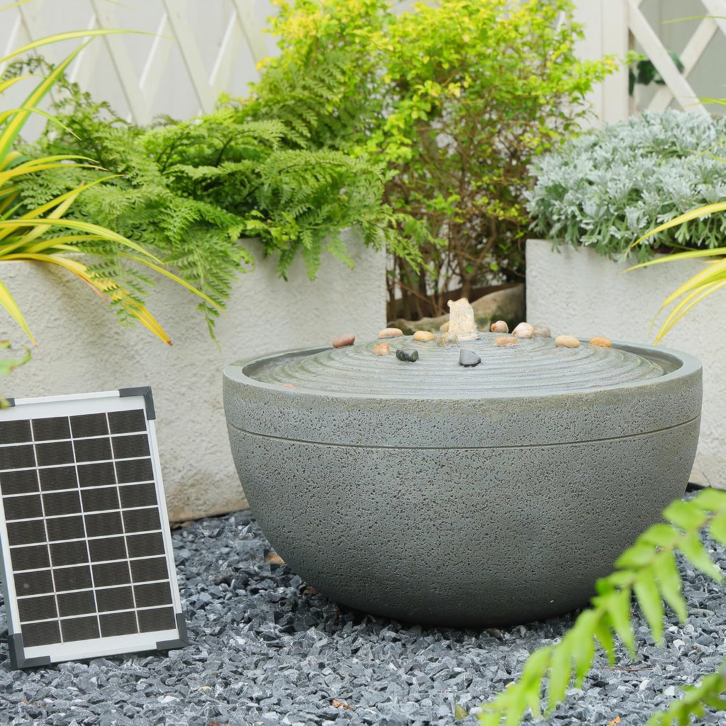 Tankana Solar Water Fountain Outdoor Garden Bubbler Large Water Feature Outdoor Fountains Solar Powered with Pebbles for Patio Deck Yard Home Decor Gray, 23.5 'L X 23.5' W X 13' H