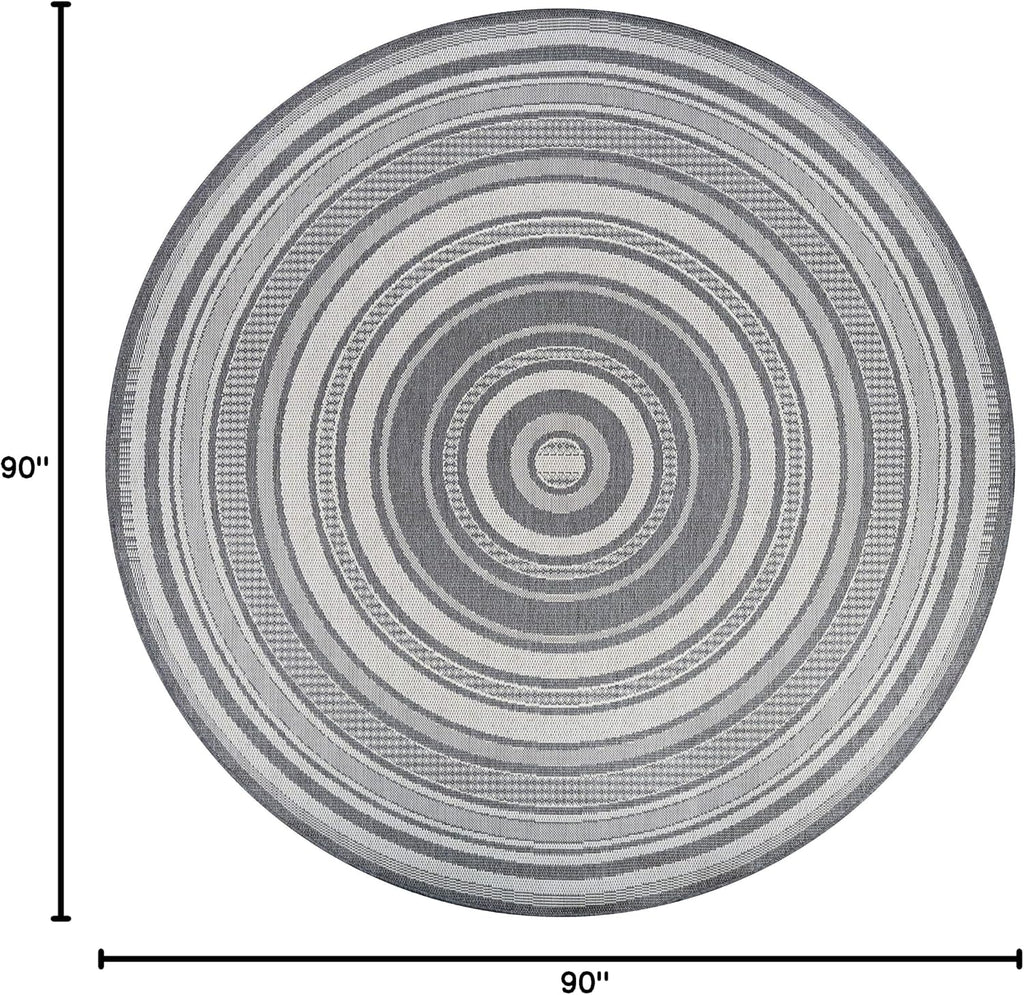 Couristan Recife Indoor Outdoor Rug - Gazebo Stripe 7'6' Round in Champagne and Grey, Low Pile, Hose Washable, Pet- Kid Friendly Home Decor for Living Room, Patio Furniture Set, Kitchen