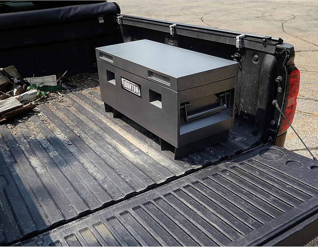 Ironton 36in. Jobsite Box – Heavy-Duty Steel Construction with Lockable Lid, 16-Gauge Powder-Coated Tool Storage Chest for Jobsite Equipment, Gray