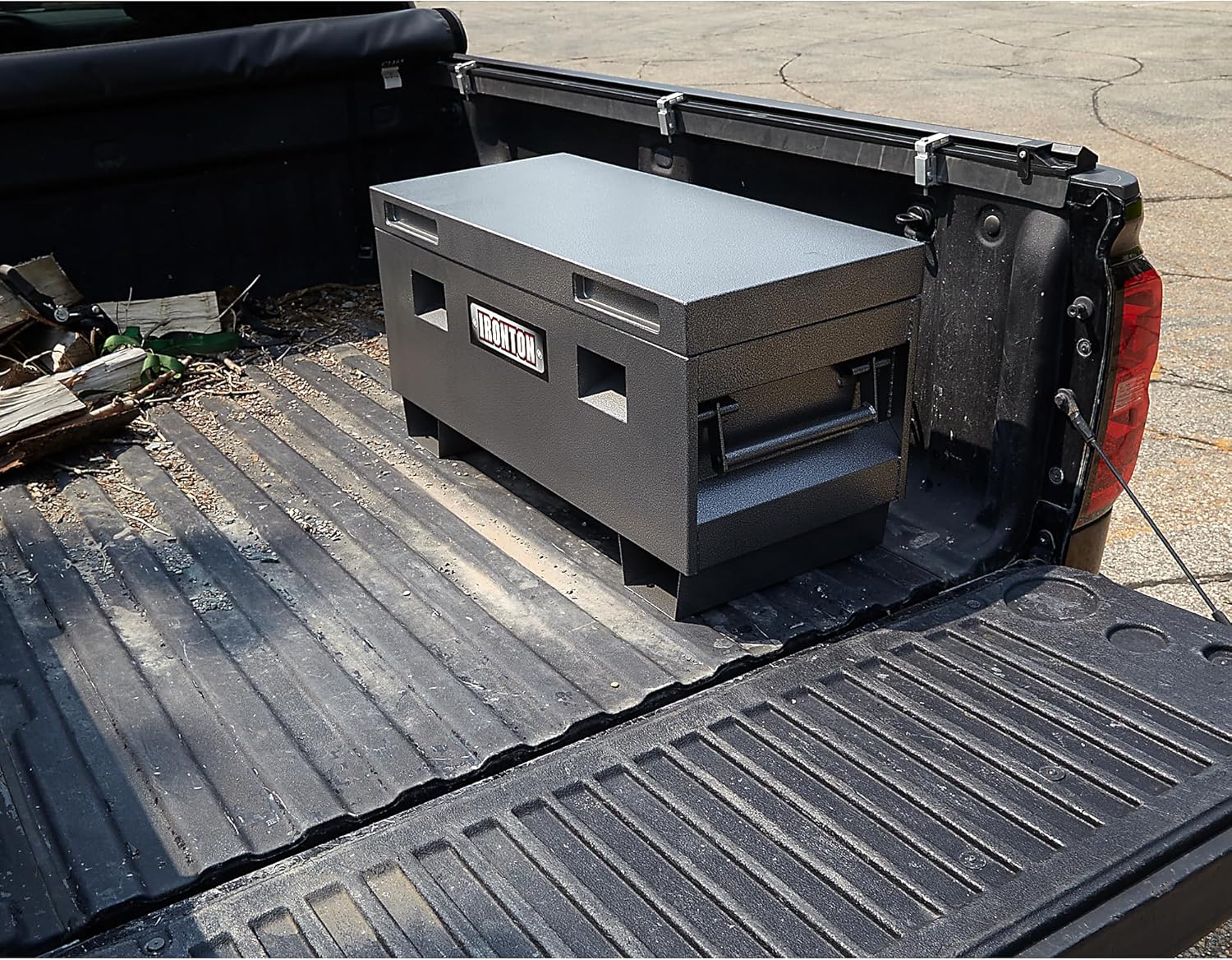 Ironton 36in. Jobsite Box – Heavy-Duty Steel Construction with Lockable Lid, 16-Gauge Powder-Coated Tool Storage Chest for Jobsite Equipment, Gray