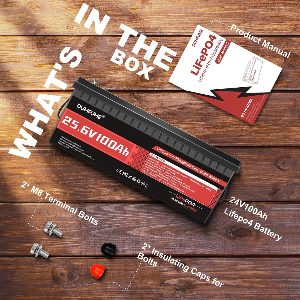 2 Pack 24V 100Ah LiFePO4 Lithium Battery, Built-in 100A BMS, 2560W Power Output, Up to 15000 Cycles, Ideal for RV, and Solar Off-Grid Systems