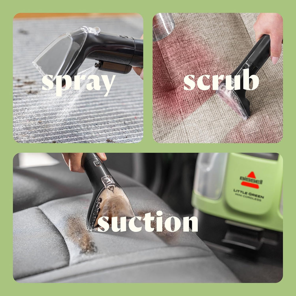BISSELL Little Green Mini Cordless Portable Carpet and Upholstery Deep Cleaner, Car/Auto Detailer, with HydroRinse Self-Cleaning Tool and 4' Tough Stain Tool, 4015
