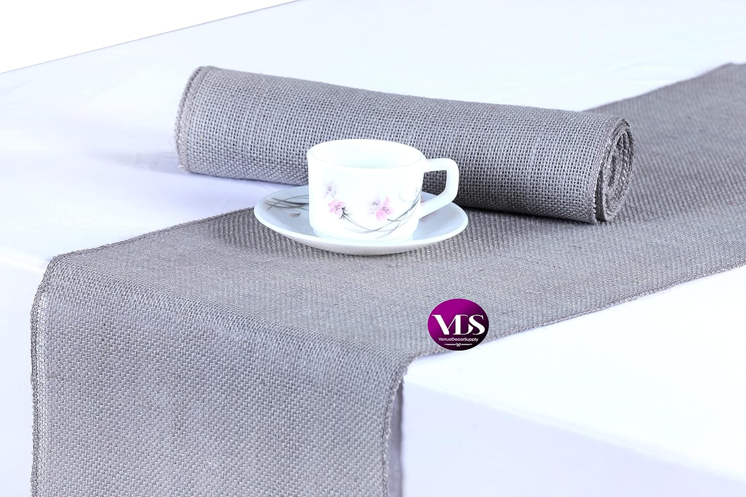 VDS Pack of 15, Burlap Table Runner 100% Natural Jute Rustic Hessian Table Cloth Centrepiece for Wedding Bridal Shower Birthday Event Party Banquet Table Decoration (Size 12X108 Inch)(Silver Grey)