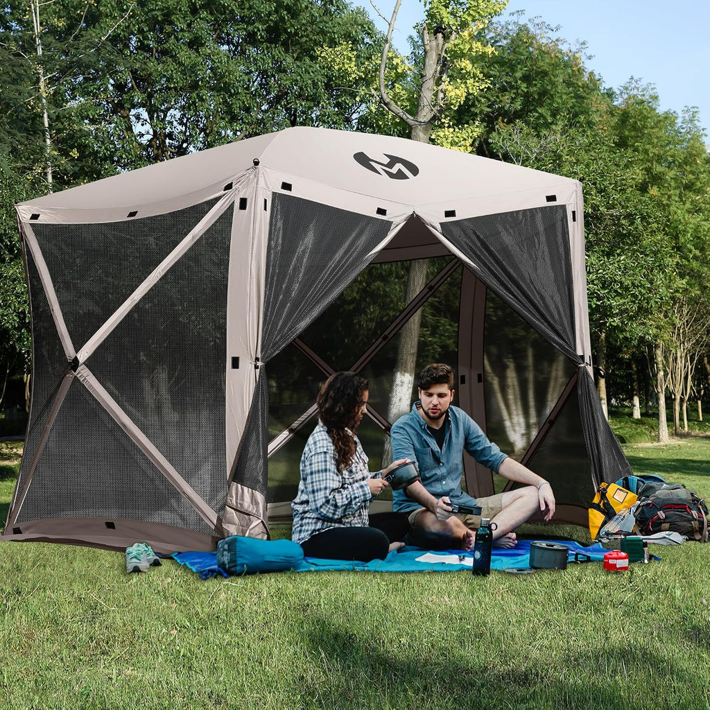 MCombo 10x10ft 5-Sided Pop-Up Gazebo Tent Only, Screened Outdoor Shelter with Netting, Quick Setup Patio Pavilion, No Wind Panels Included, 1024 (Tan, 10x10ft Pop-Up Gazebo Tent Only)