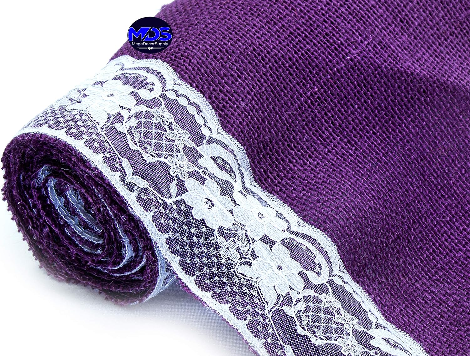 MDS Pack of 15 Wedding 12 x 108 inch Burlap Lace Hessian Table Runner Rustic Purple Jute Country Vintage for Wedding Banquet Decoration – Purple Lace Jute Burlap