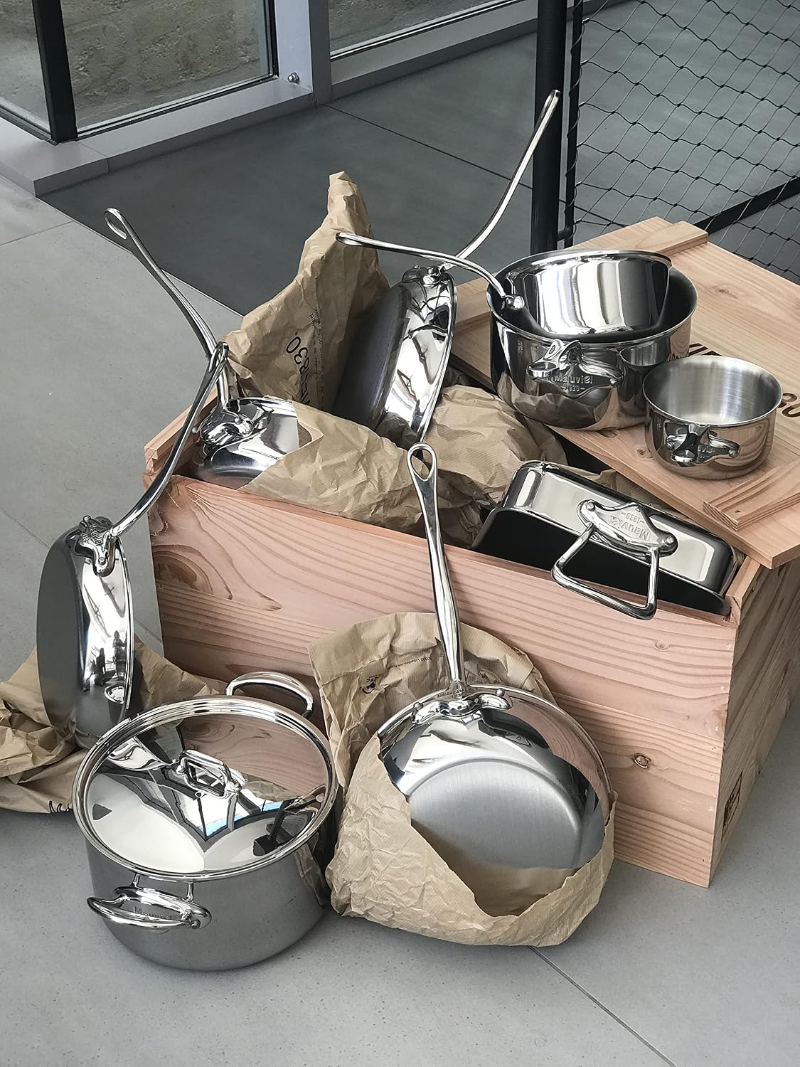 Mauviel M'Cook 5-Ply Polished Stainless Steel 2-Piece Frying Pan Set With Cast Stainless Steel Handles, Made In France