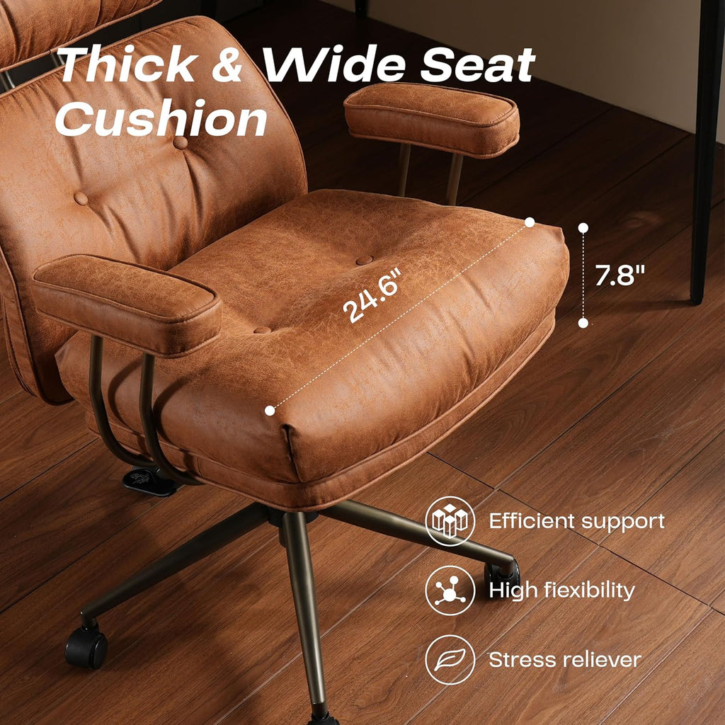CAODOC Big and Tall Office Chair, 300LBS Suede Fabric Executive Office Chair Whit Lumbar Support, Managerial Home Desk Chair, Heavy Duty High Back Computer Chair(Suede Brown)