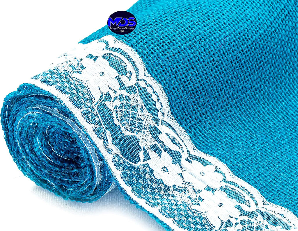 MDS Pack of 15 Wedding 12 x 108 inch Burlap Lace Hessian Table Runner Rustic Dark Teal Jute Country Vintage for Wedding Banquet Decoration – Dark Teal Lace Jute Burlap