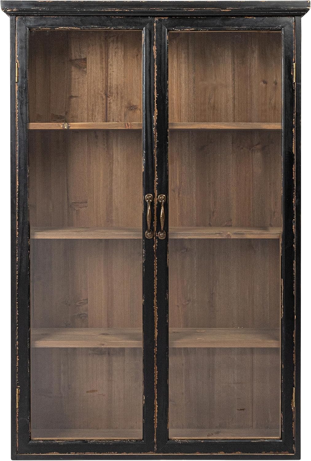 Creative Co-Op Wood and Glass Display Cabinet with 3 Shelves and 2 Doors, Natural and Black