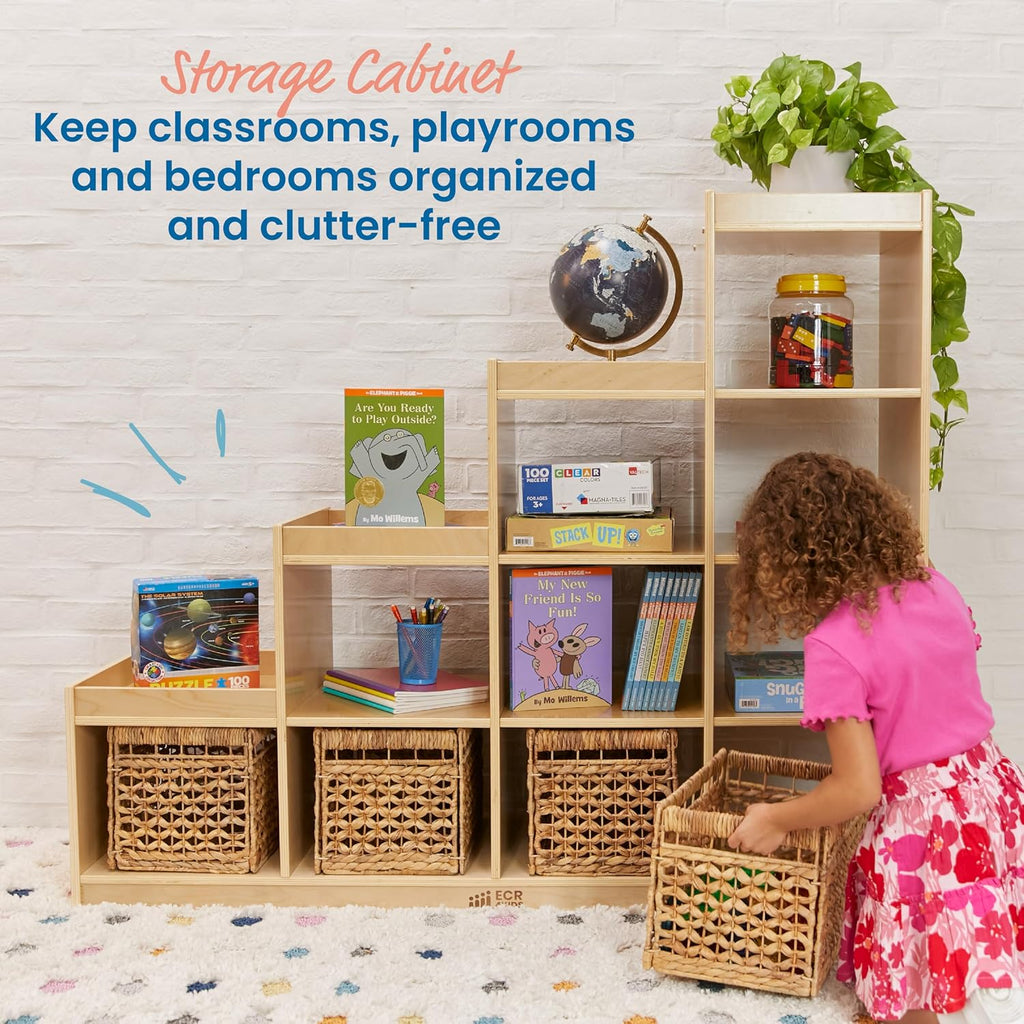 ECR4Kids 4-3-2-1 Double-Sided Cube Storage Organizer, Classroom Furniture, Natural