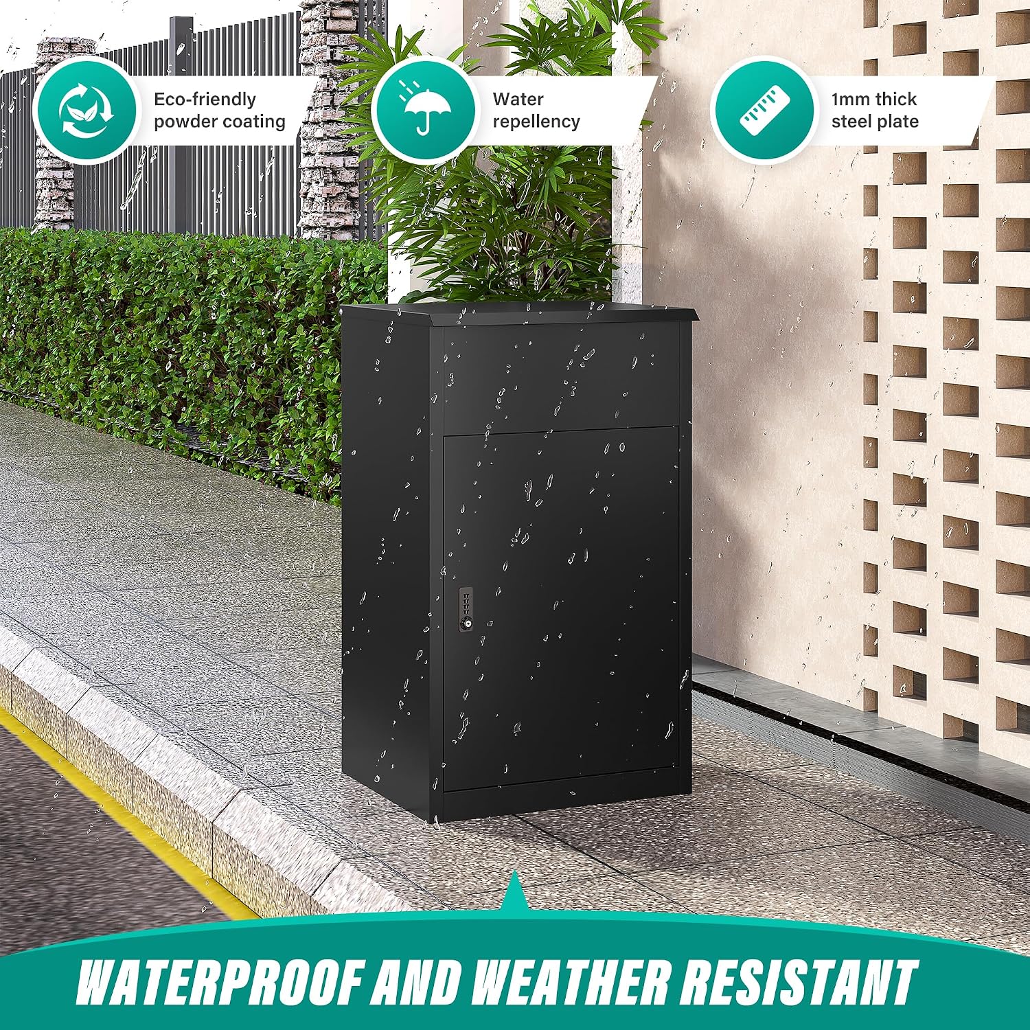 SISESOL Large Package Delivery Box for Outside with Combination Lock,Parcel Drop Boxes with Secure Storage, Anti-Theft Steel Parcel Box, Package Drop Box for Porch, Fence, Curbside (33.5' H)