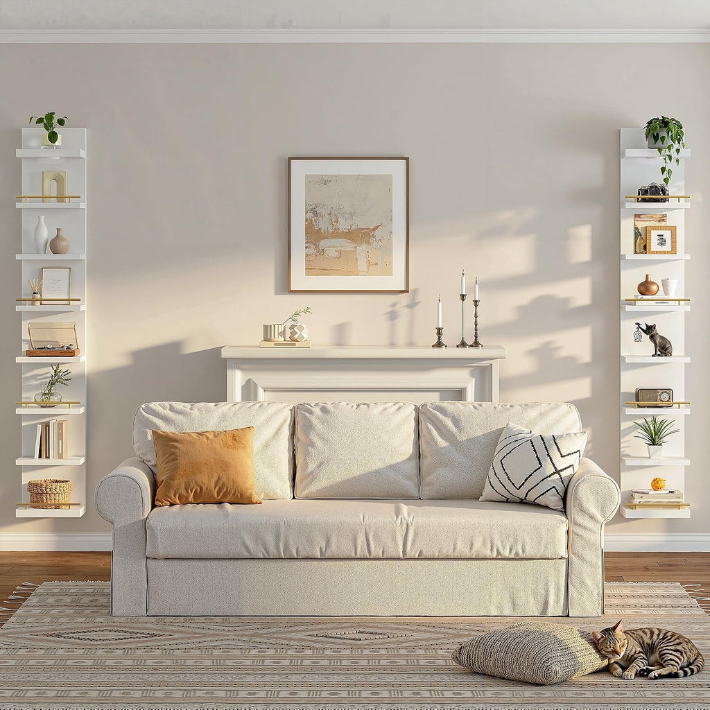 DurayLoly 2 Pack 8 Tier Wall Shelf Unit, White Floating Shelves, Display Shelf with LED Light, Floating Shelf for Living Room, Bedroom or Vanity Storage