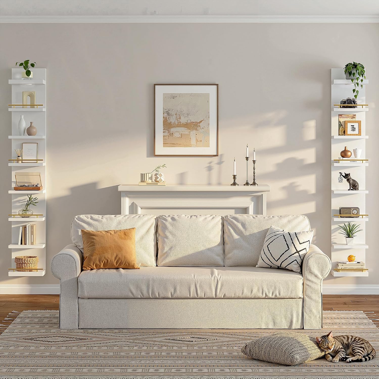 DurayLoly 2 Pack 8 Tier Wall Shelf Unit, White Floating Shelves, Display Shelf with LED Light, Floating Shelf for Living Room, Bedroom or Vanity Storage