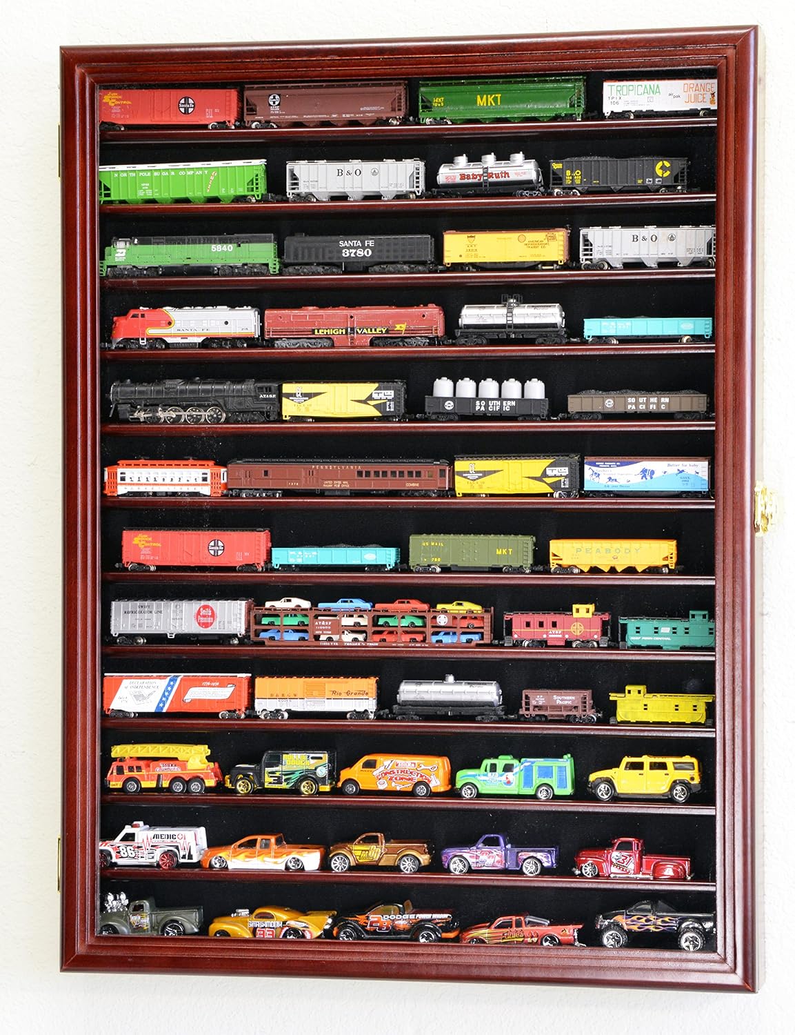 sfDisplay.com,LLC. 12 Shelves N Scale Train Model Trains Display Case Cabinet Wall Rack w/ 98% UV Lockable