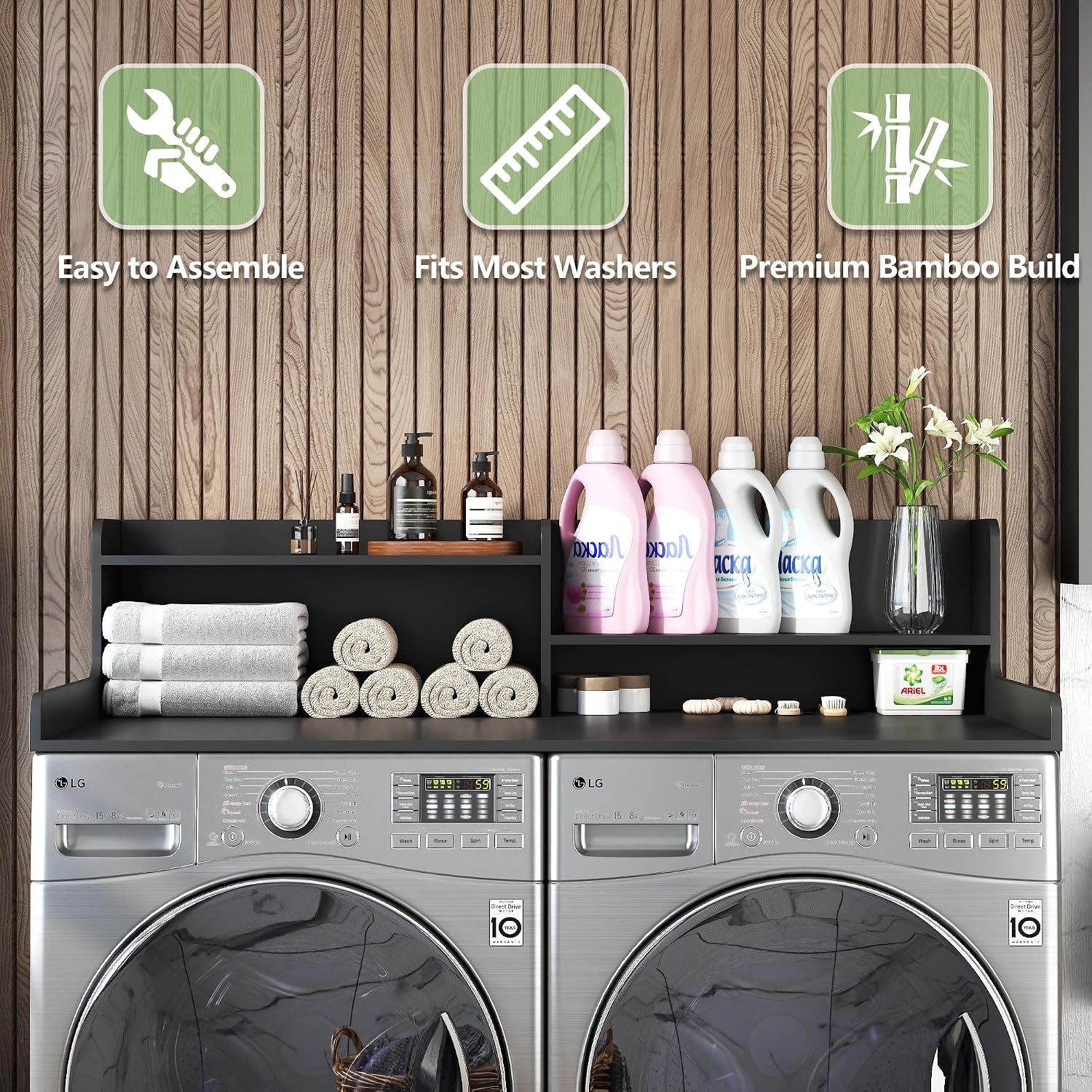 2-Tier Washer and Dryer Countertop w 54' W x 27.5' D Laundry Countertop Cover with Non-Slip Pad,Large Space Laundry Topper for Folding Clothes Over Washer and Dryer (White)