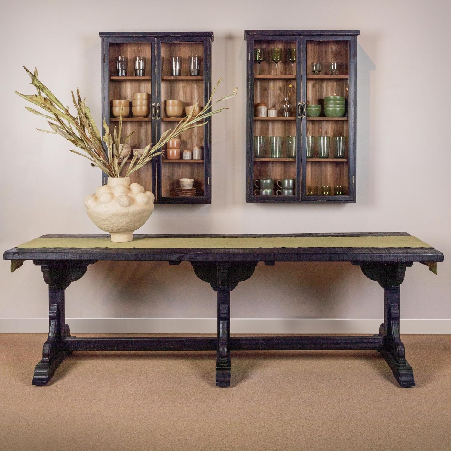 Creative Co-Op Wood and Glass Display Cabinet with 3 Shelves and 2 Doors, Natural and Black