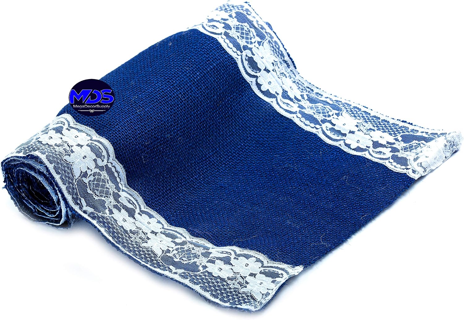 MDS Pack of 15 Wedding 12 x 108 inch Burlap Lace Hessian Table Runner Rustic Royal Blue Jute Country Vintage for Wedding Banquet Decoration – Royal Blue Lace Jute Burlap