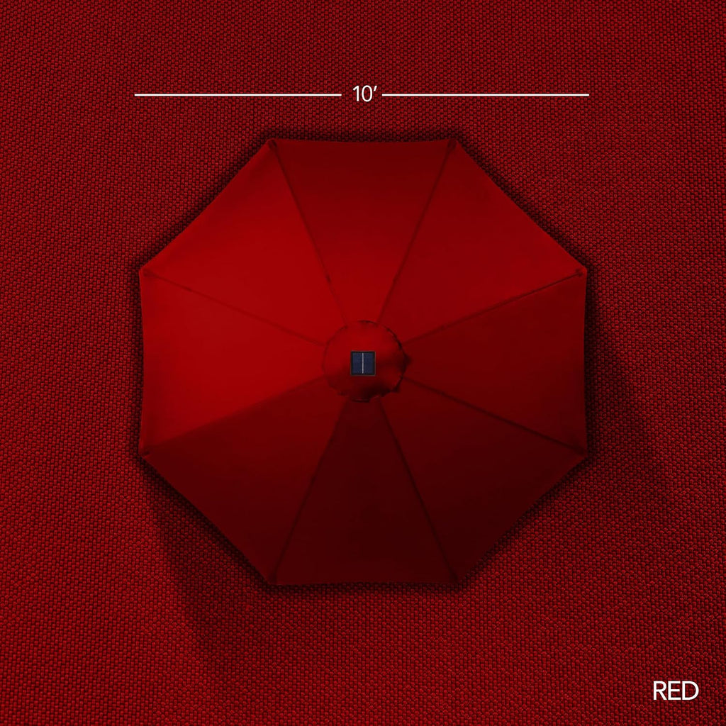 Best Choice Products 10ft Solar LED Offset Cantilever Hanging Market Patio Umbrella, Smooth 360° Rotation, 8 Sturdy Ribs, Easy Adjustment - Red