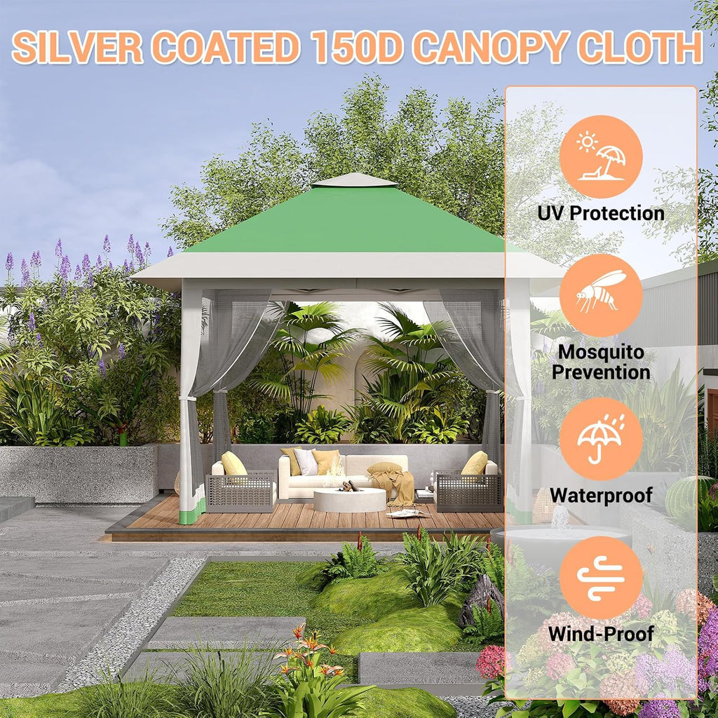 13X13 Pop Up Gazebo,Outdoor Canopy Tent with Mosquito Netting, Double Vented Roof Sun Shelter with Adjustable Heights,Outdoor Gazebo for Backyard & Patio Furniture.(Olive Green + Heather Gray).