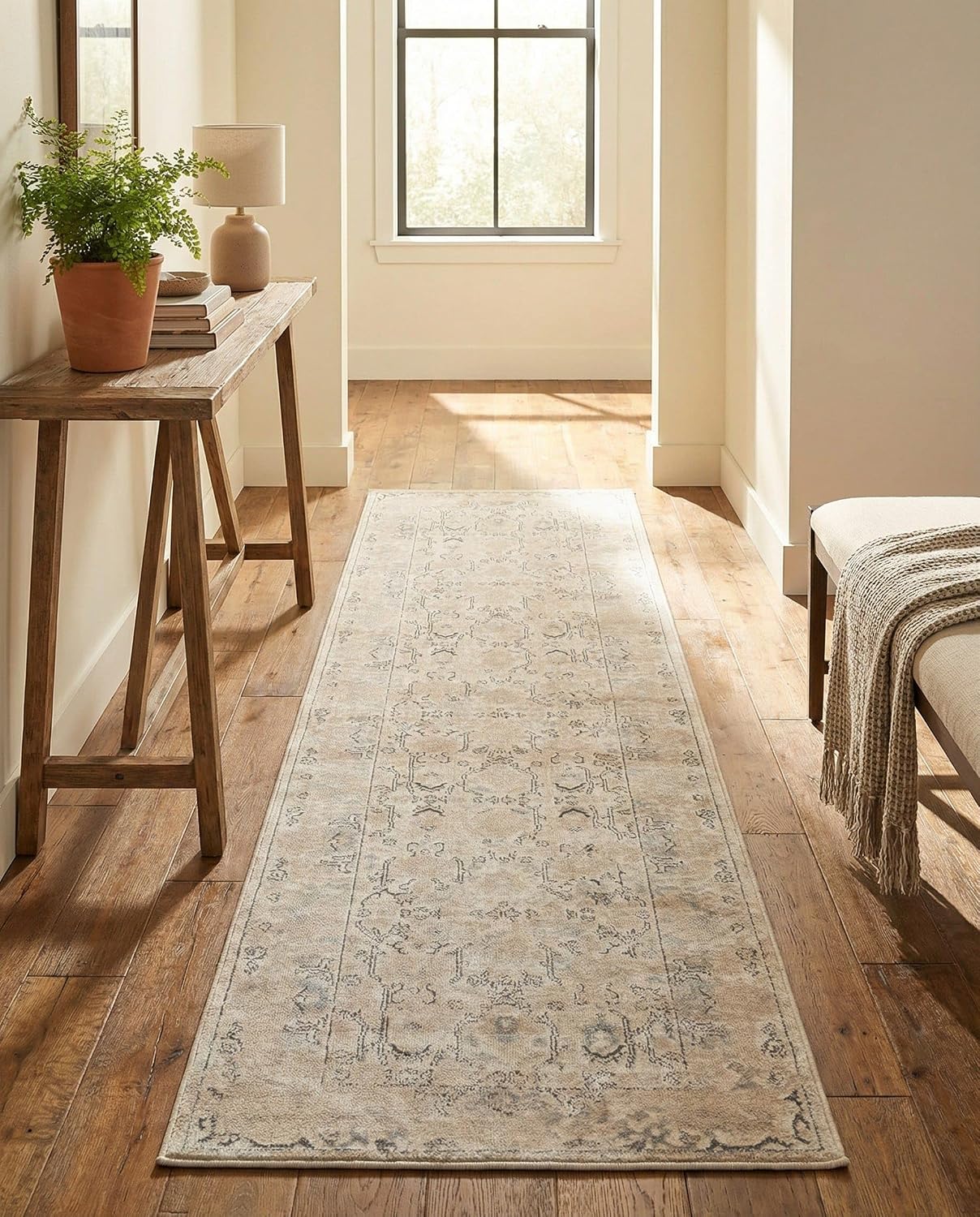Rugs.com - Oregon Collection Rug – 10 Ft Runner Ivory Easy-Clean Rug for Hallways, Entryways, and Kitchens