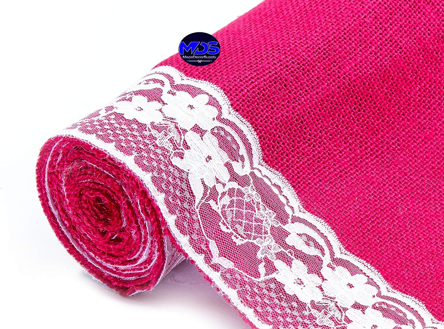 MDS Pack of 15 Wedding 12 x 108 inch Burlap Lace Hessian Table Runner Rustic Magenta Jute Country Vintage for Wedding Banquet Decoration – Magenta Lace Jute Burlap