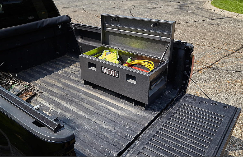 Ironton 36in. Jobsite Box – Heavy-Duty Steel Construction with Lockable Lid, 16-Gauge Powder-Coated Tool Storage Chest for Jobsite Equipment, Gray