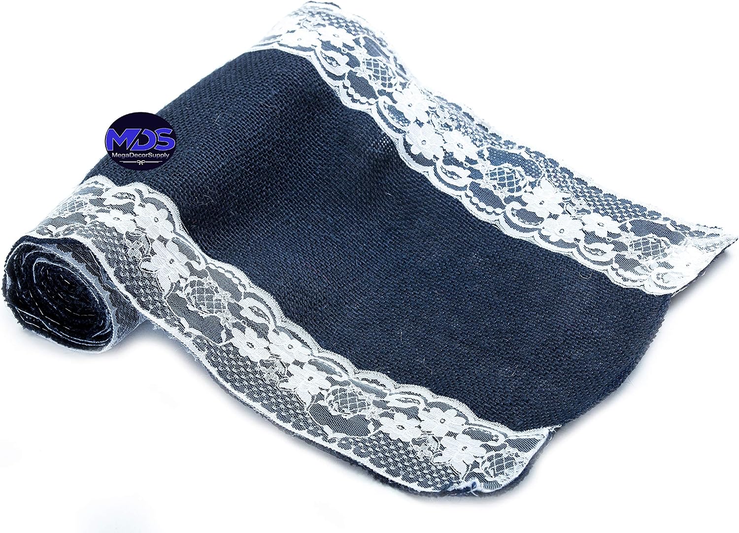 MDS Pack of 20 Wedding 12 x 108 inch Burlap Lace Hessian Table Runner Rustic Navy Blue Jute Country Vintage for Wedding Banquet Decoration – Navy Blue Lace Jute Burlap