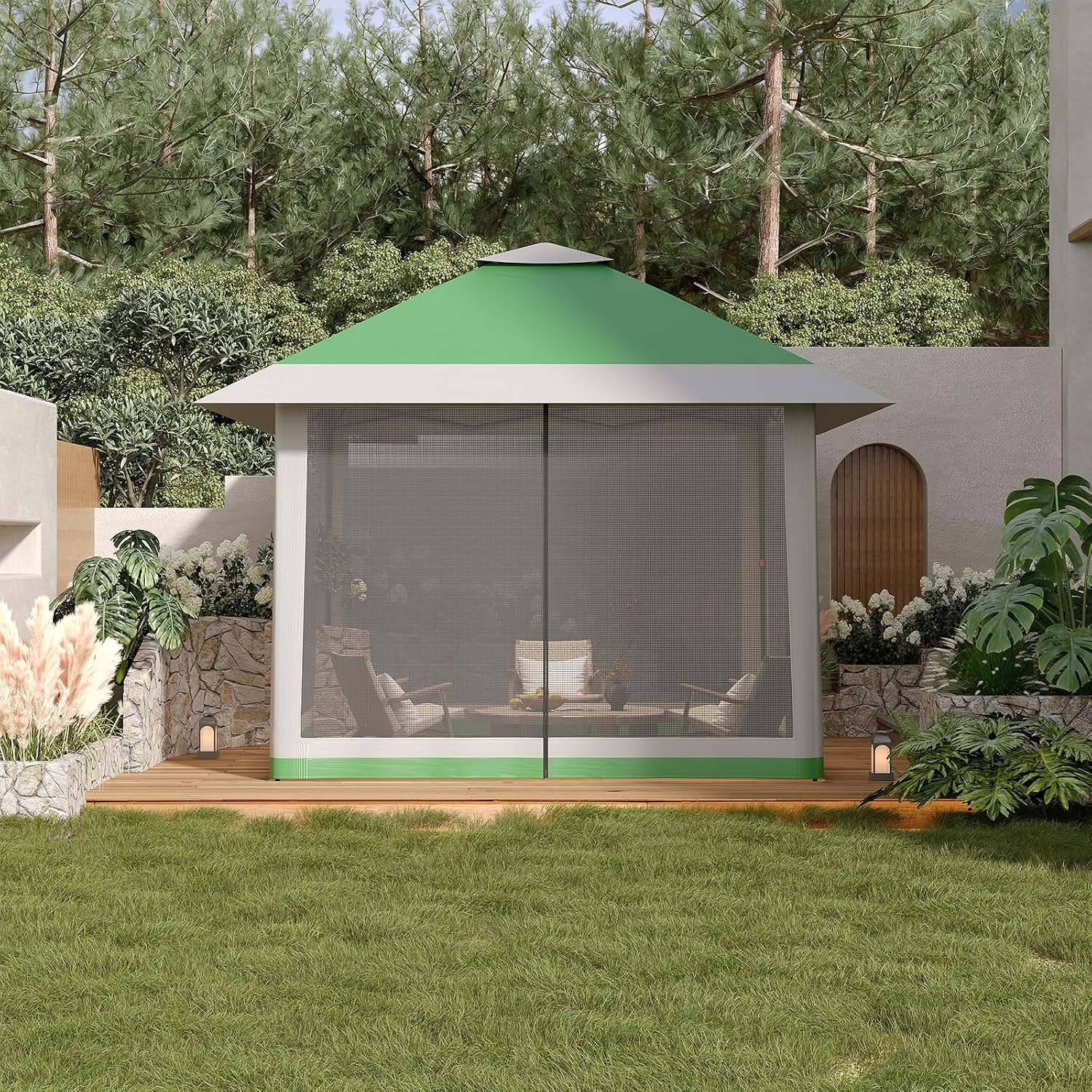 13X13 Pop Up Gazebo,Outdoor Canopy Tent with Mosquito Netting, Double Vented Roof Sun Shelter with Adjustable Heights,Outdoor Gazebo for Backyard & Patio Furniture.(Olive Green + Heather Gray).