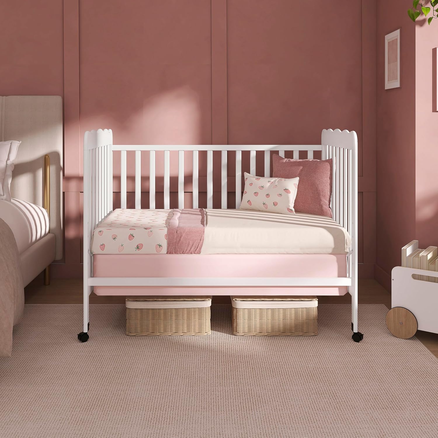Dream On Me Carson Classic 3-in-1 Convertible Full-Size Baby Crib in White, GreenGuard Gold & BSA, 4 Mattress Heights, Converts to Day & Toddler Bed, Locking Wheels, Classic Nursery Design