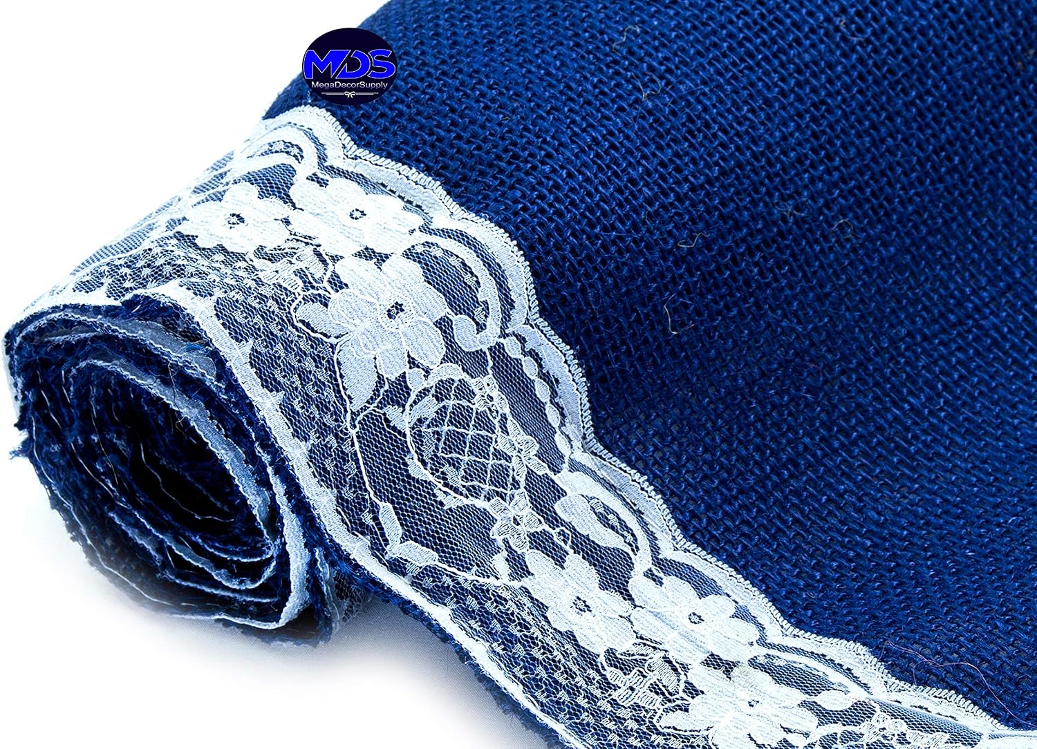 MDS Pack of 20 Wedding 12 x 108 inch Burlap Lace Hessian Table Runner Rustic Royal Blue Jute Country Vintage for Wedding Banquet Decoration – Royal Blue Lace Jute Burlap